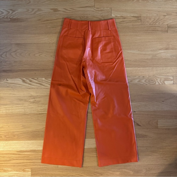 Maeve (by Anthropologie) Colette Crop Wide-Leg Pants in Orange Faux Leather - Picture 4 of 6